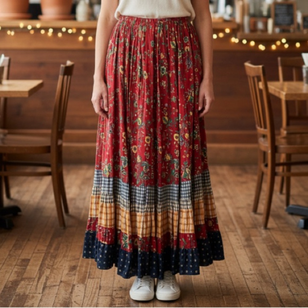 Lucia Lukken Vintage Floral Patchwork Broomstick  Cottagecore Maxi Skirt Medium - Picture 14 of 15